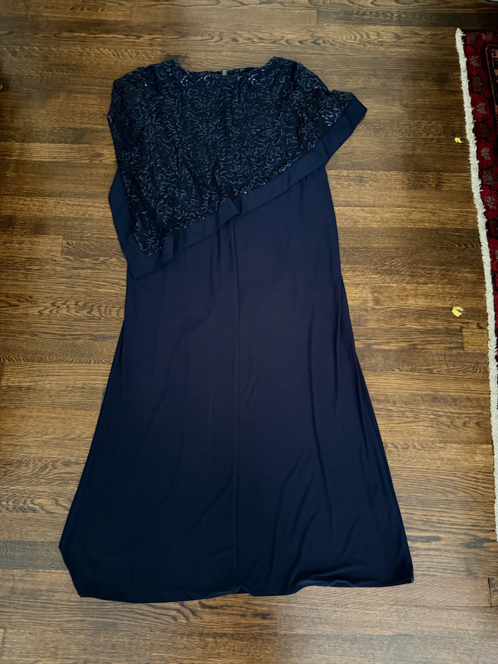 R&M Richards Navy Embellished Lace Cape Maxi Dress - Picture 2 of 7